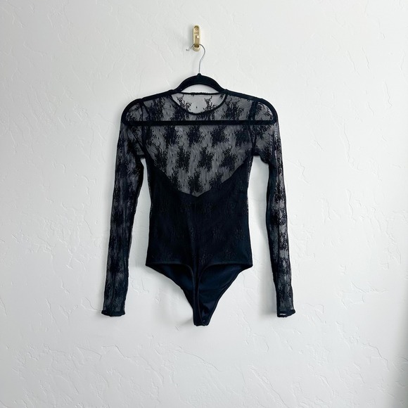 Abercrombie | NWT Lace Tube Top Long Sleeve Snap‎ Bodysuit in Black Size XS - Picture 3 of 4
